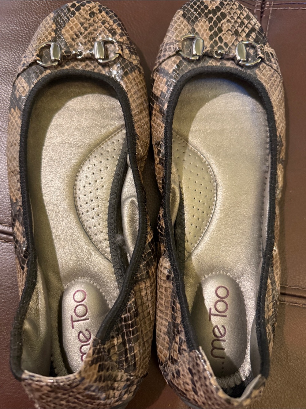 ME TOO skin ballet flats with silver 
Horse bit Detail